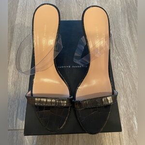 Giuseppe Zanotti Croc-Embossed Slide Heel with Clear Strap